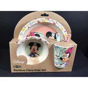 Disney Parks Mickey & Minnie Mouse Hearts Plastic Kids 5 Piece Dish Set NEW